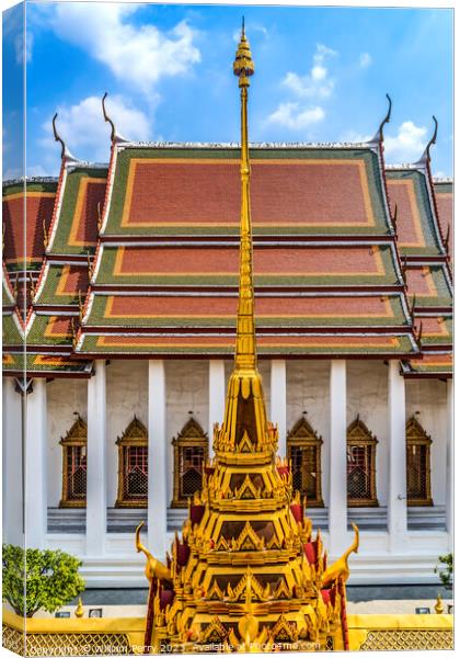 Spire Close Loha Prasat Hall Wat Ratchanaddaram Worawihan Bangko Canvas Print by William Perry