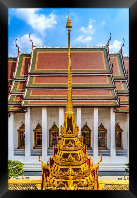 Spire Close Loha Prasat Hall Wat Ratchanaddaram Worawihan Bangko Framed Print by William Perry