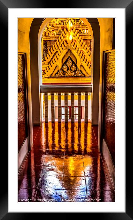 Corridor View Spire Reflection Loha Prasat Hall Wat Ratchanaddar Framed Mounted Print by William Perry