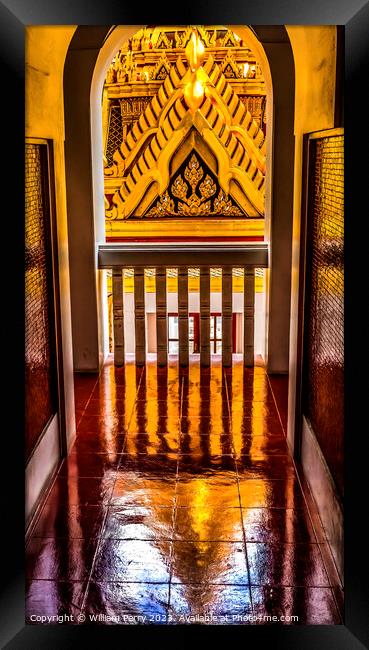 Corridor View Spire Reflection Loha Prasat Hall Wat Ratchanaddar Framed Print by William Perry