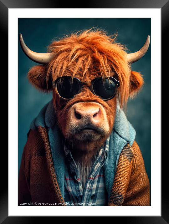 Hipster Highland Cow 2 Framed Mounted Print by Craig Doogan Digital Art