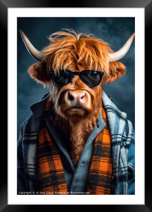 Hipster Highland Cow 3 Framed Mounted Print by Craig Doogan Digital Art