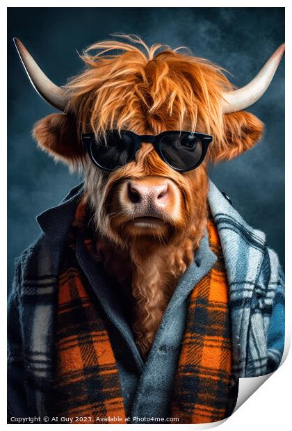Hipster Highland Cow 3 Print by Craig Doogan Digital Art