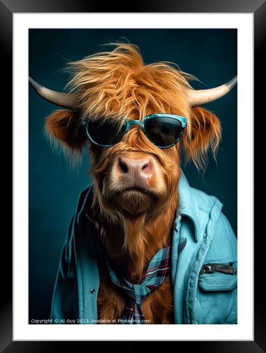 Hipster Highland Cow 4 Framed Mounted Print by Craig Doogan Digital Art