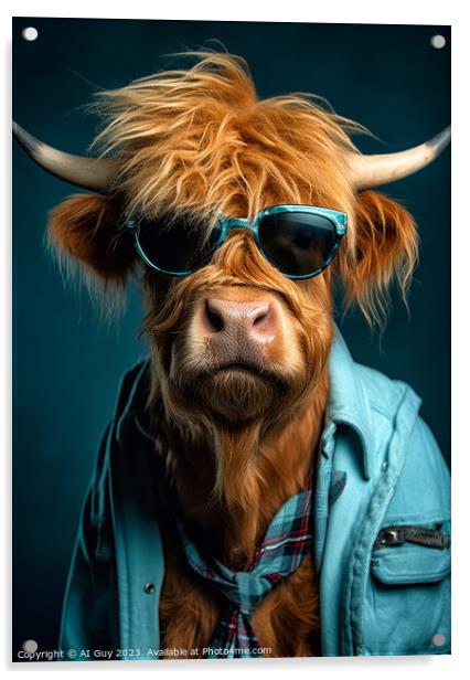 Hipster Highland Cow 4 Acrylic by Craig Doogan Digital Art