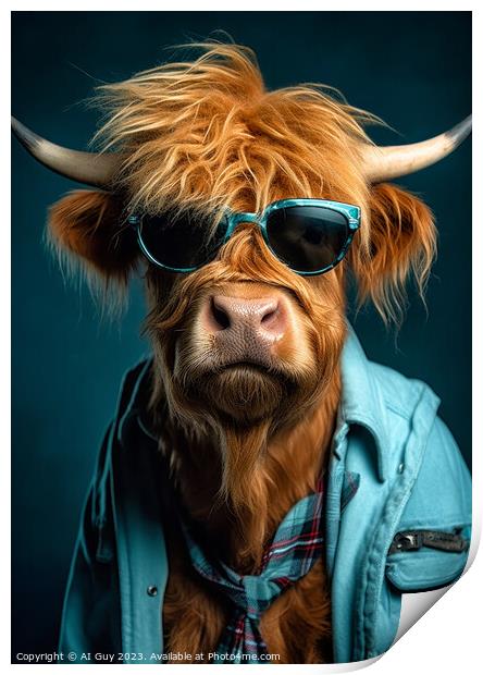 Hipster Highland Cow 4 Print by Craig Doogan Digital Art