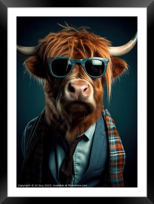 Hipster Highland Cow 5 Framed Mounted Print by Craig Doogan Digital Art