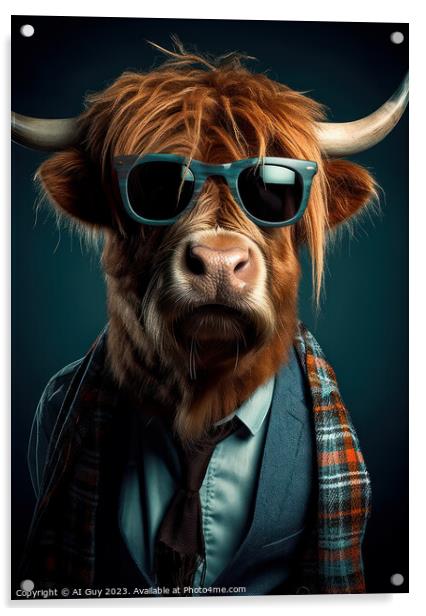 Hipster Highland Cow 5 Acrylic by Craig Doogan Digital Art