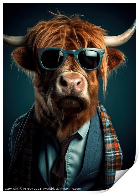 Hipster Highland Cow 5 Print by Craig Doogan Digital Art