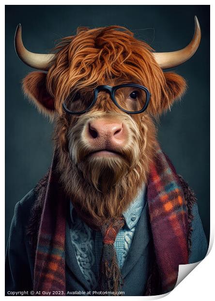 Hipster Highland Cow 1 Print by Craig Doogan Digital Art