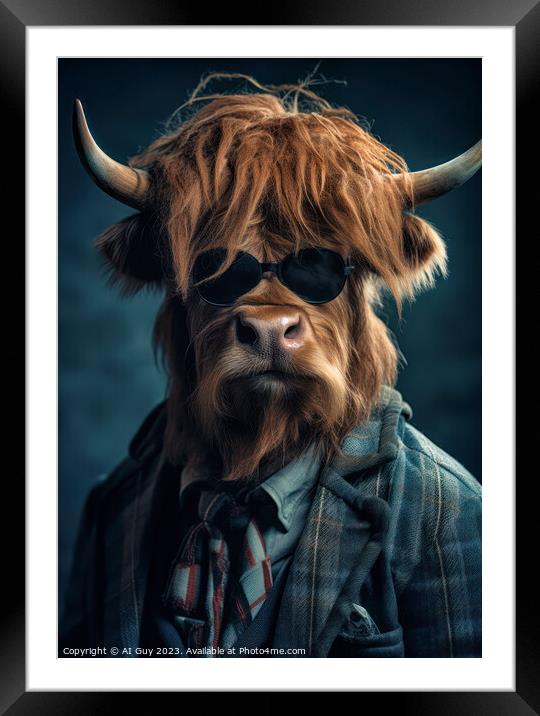 Hipster Highland Cow 6 Framed Mounted Print by Craig Doogan Digital Art