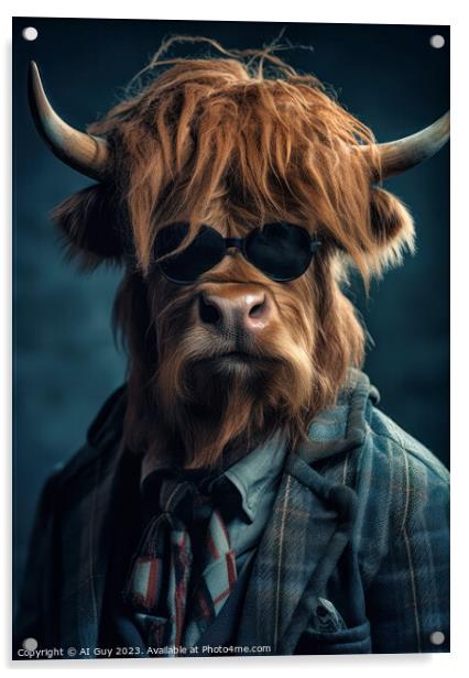Hipster Highland Cow 6 Acrylic by Craig Doogan Digital Art
