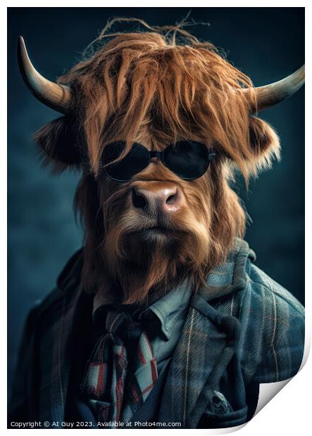 Hipster Highland Cow 6 Print by Craig Doogan Digital Art