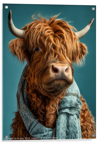 Hipster Highland Cow 7 Acrylic by Craig Doogan Digital Art