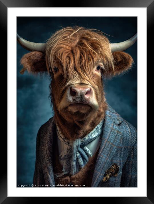 Hipster Highland Cow 8 Framed Mounted Print by Craig Doogan Digital Art