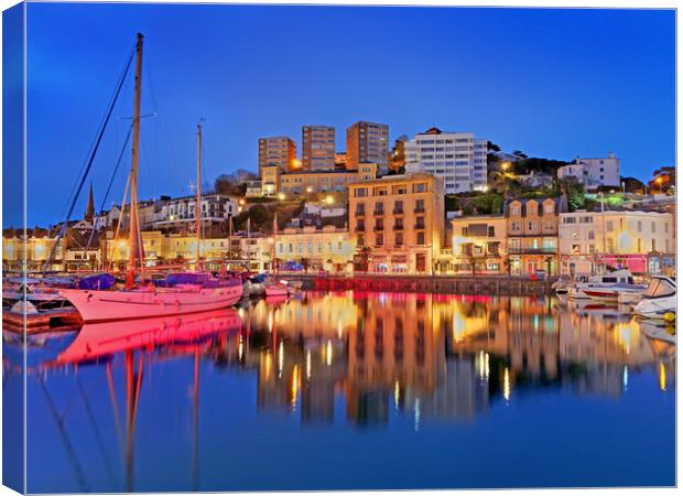 Torquay Harbour at Night Canvas Print by Darren Galpin