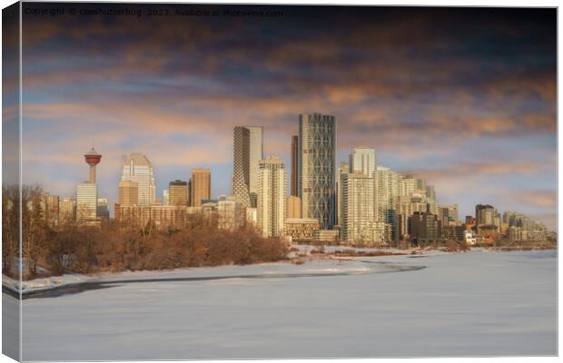 Winter Sunset Scene At Calgary Skyline Canvas Print by rawshutterbug 