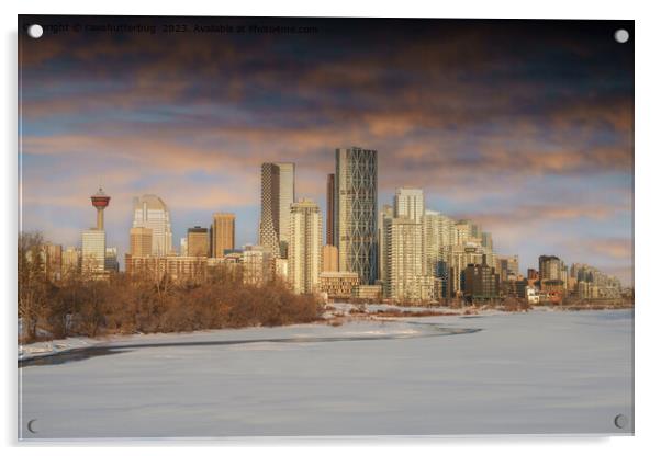 Winter Sunset Scene At Calgary Skyline Acrylic by rawshutterbug 
