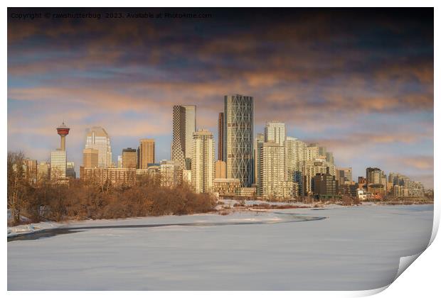 Winter Sunset Scene At Calgary Skyline Print by rawshutterbug 