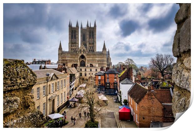 Lincoln Cathedral from Lincoln Castle walls Print by Tim Hill