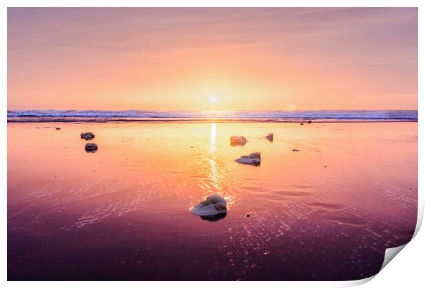 Glorious Sea foam sunrise on Montrose Beach in Sco Print by DAVID FRANCIS