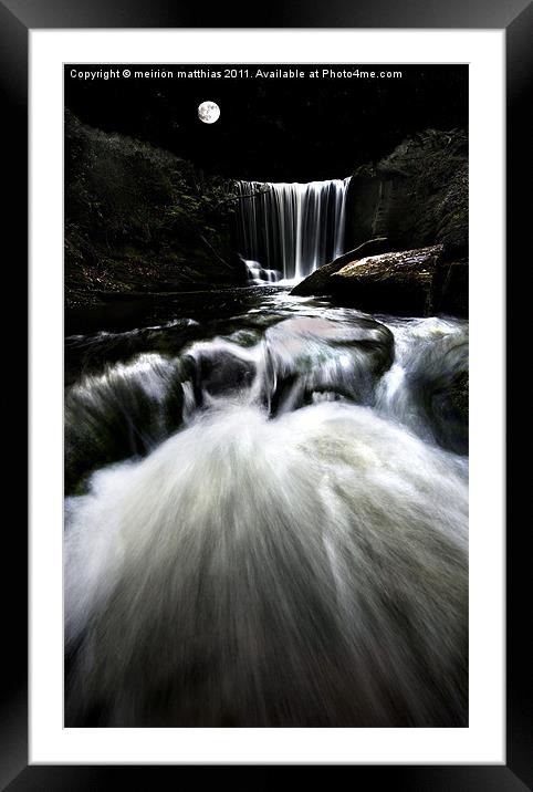 moonlit waterfall Framed Mounted Print by meirion matthias