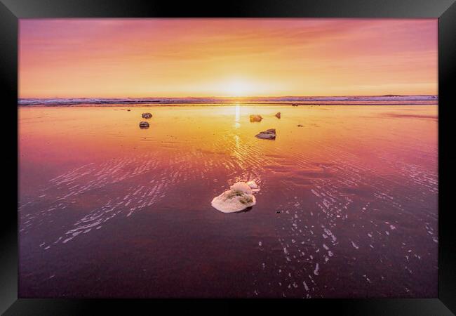 Glorious Sea foam sunrise on Montrose Beach in Sco Framed Print by DAVID FRANCIS