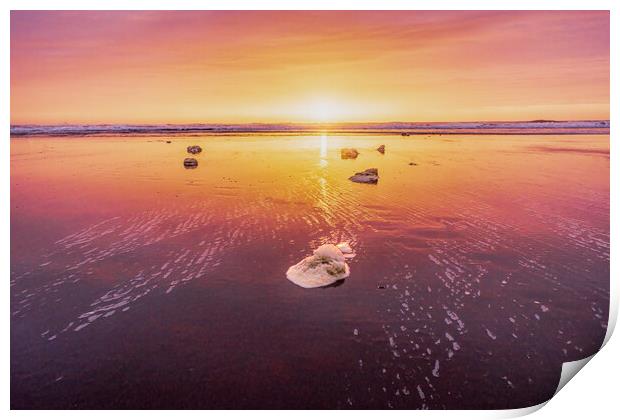 Glorious Sea foam sunrise on Montrose Beach in Sco Print by DAVID FRANCIS