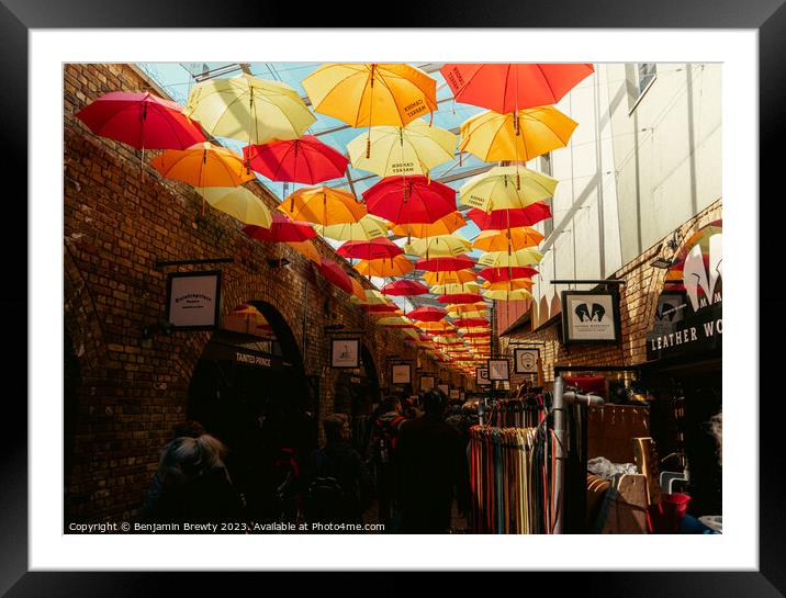 Camden Town Umbrella's  Framed Mounted Print by Benjamin Brewty