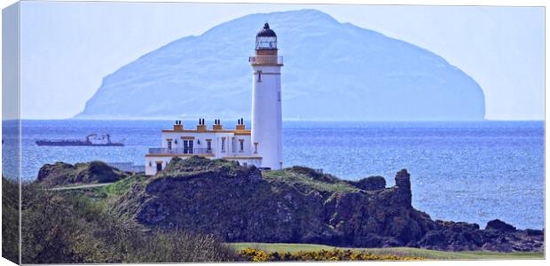 Ship passing Turnberry lighthousa and Ailsa Craig Canvas Print by Allan Durward Photography