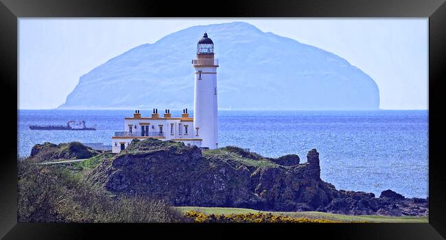Ship passing Turnberry lighthousa and Ailsa Craig Framed Print by Allan Durward Photography