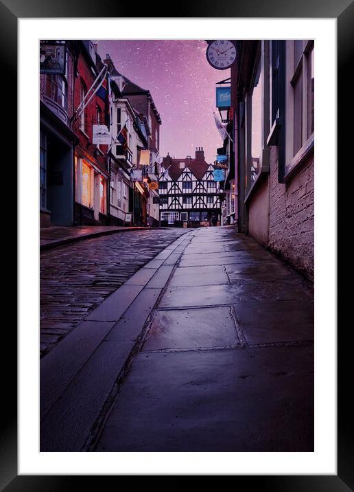 Steep Hill at Night, Lincoln Framed Mounted Print by Tim Hill