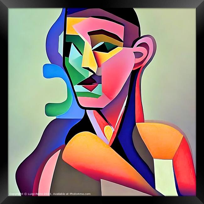 Vibrant Cubist Portrait A Modern Twist Framed Print by Luigi Petro