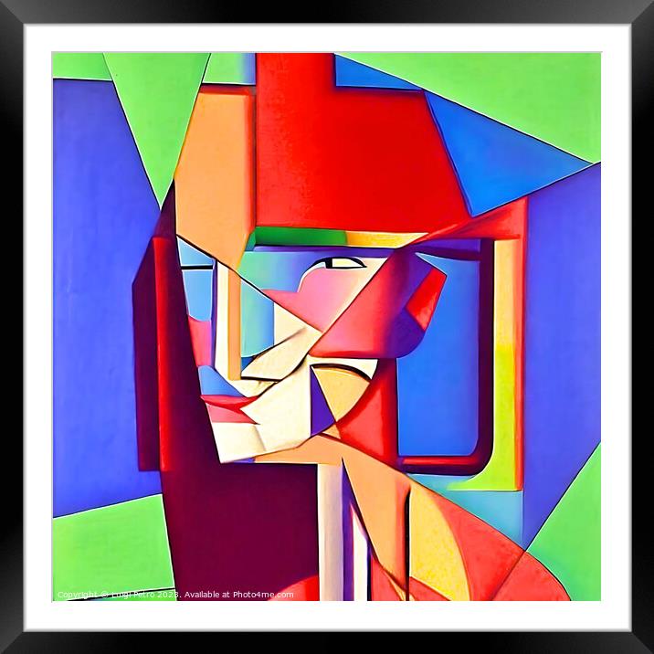 Vibrant Cubist Portrait of a Modern Woman Framed Mounted Print by Luigi Petro