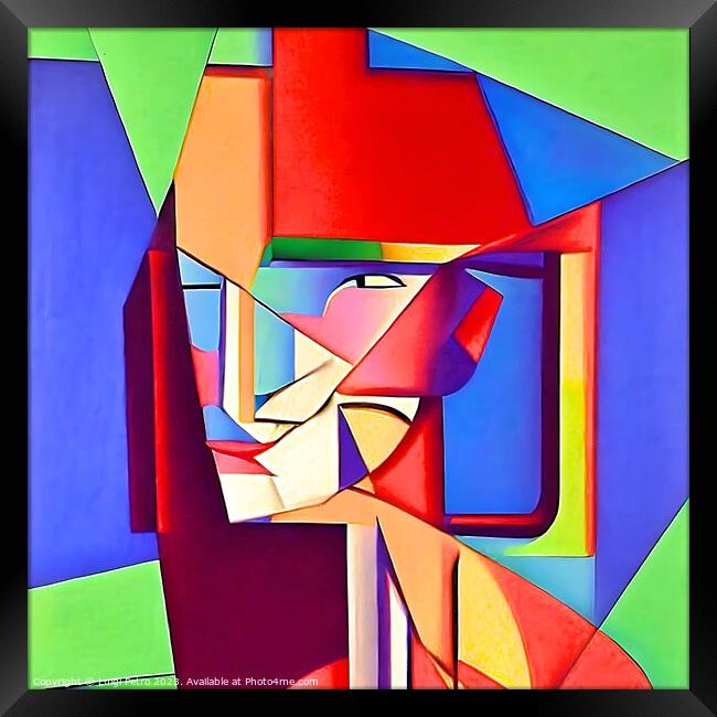 Vibrant Cubist Portrait of a Modern Woman Framed Print by Luigi Petro