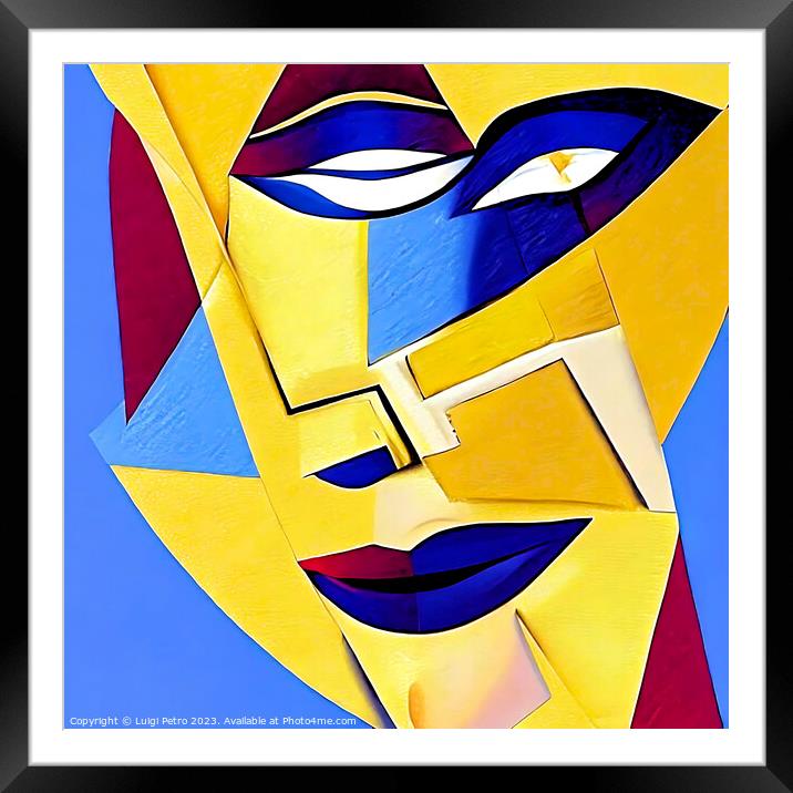 Vibrant Cubist Portrait of a Modern Woman Framed Mounted Print by Luigi Petro
