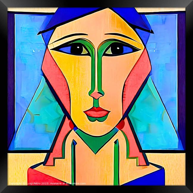 Vibrant Cubist Woman Portrait Framed Print by Luigi Petro