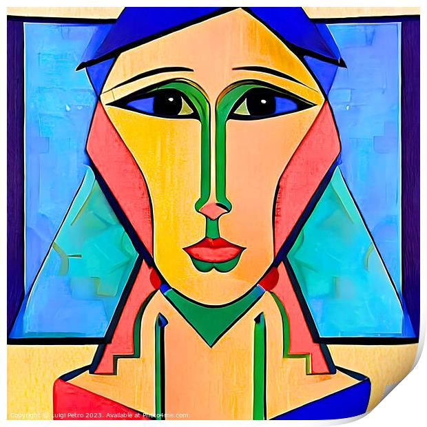 Vibrant Cubist Woman Portrait Print by Luigi Petro