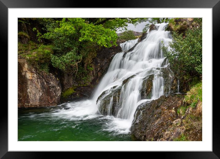 Waterfall in Cwm Llan, Snowdonia, Wales Framed Mounted Print by Andrew Kearton