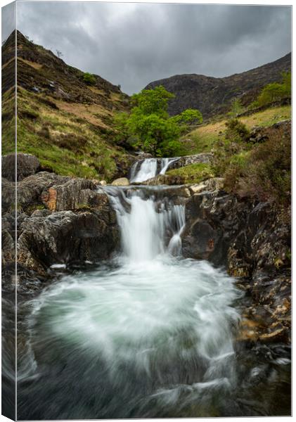 Waterfall in Cwm Llan, Snowdonia, Wales Canvas Print by Andrew Kearton