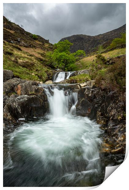 Waterfall in Cwm Llan, Snowdonia, Wales Print by Andrew Kearton