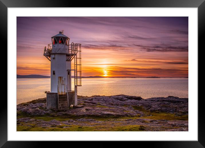 Majestic Rhue Lighthouse at sunset Framed Mounted Print by John Frid
