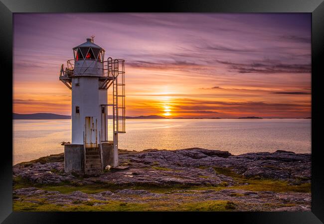Majestic Rhue Lighthouse at sunset Framed Print by John Frid