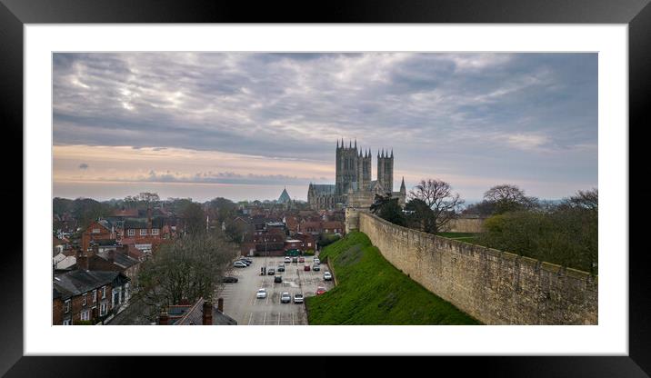 Lincoln Cathedral and Castle Walls Framed Mounted Print by Apollo Aerial Photography