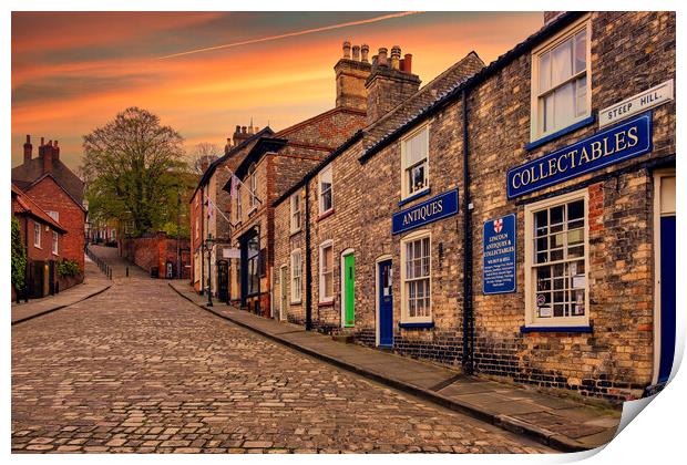 Steep Hill in Lincoln at Sunrise Print by Tim Hill