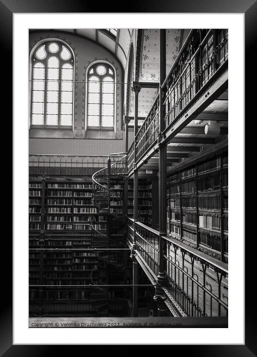 Old library in black and white Framed Mounted Print by Veronika Druzhnieva