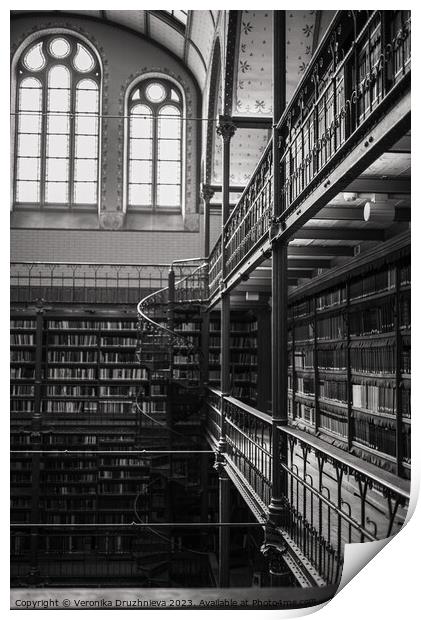 Old library in black and white Print by Veronika Druzhnieva