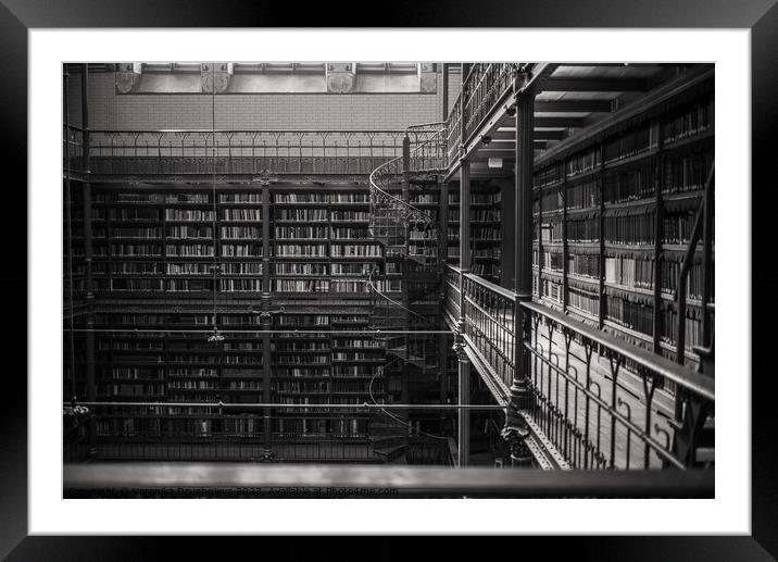 Library black and white Framed Mounted Print by Veronika Druzhnieva