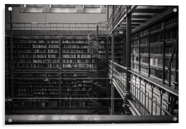 Library black and white Acrylic by Veronika Druzhnieva