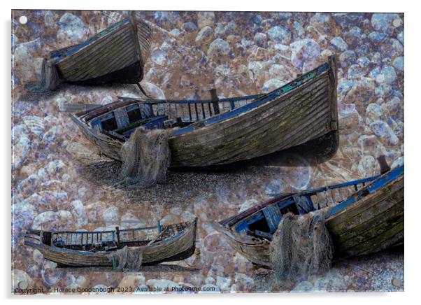 Boat on a rocky beach Acrylic by Horace Goodenough